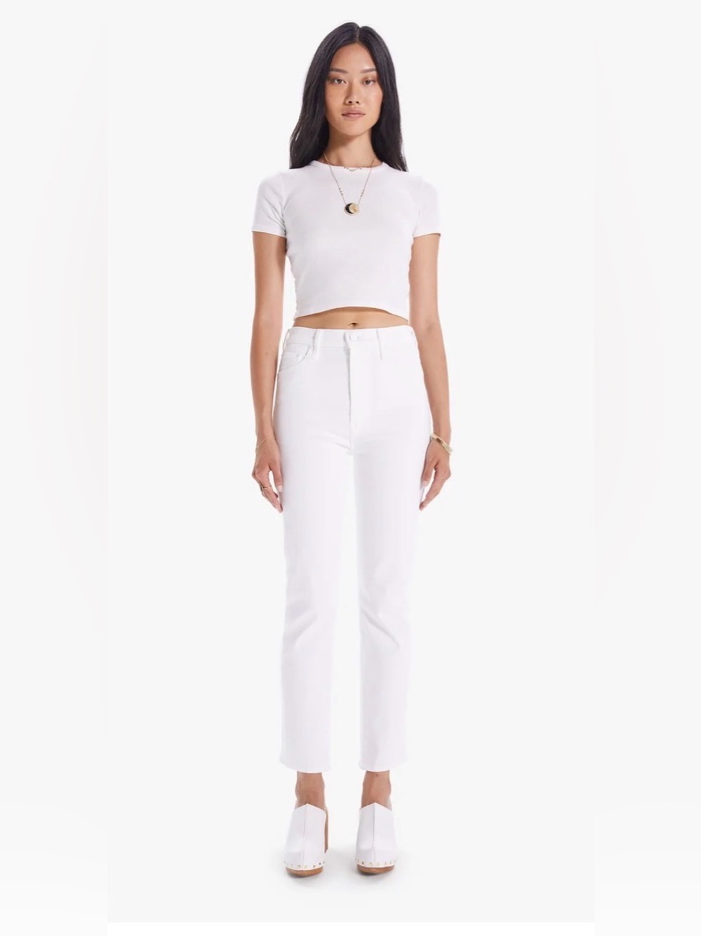 MOTHER High Waisted Rider Ankle White Jeans Sz 31 Quiet Luxury